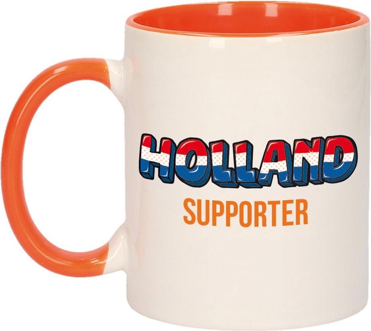 Holland supporter popart mok/ beker oranje wit 300 ml