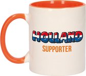 Holland supporter beker / mok wit en oranje - 300 ml - popart - oranje supporter / fan