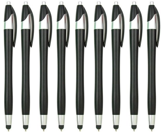 9 Stuks - Stylus Pen voor tablet en smartphone - Met Penfunctie - Touch Pen - Voorzien van clip - Zwart