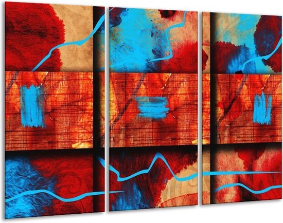 Glasschilderij Abstract | Blauw, Oranje, Rood |