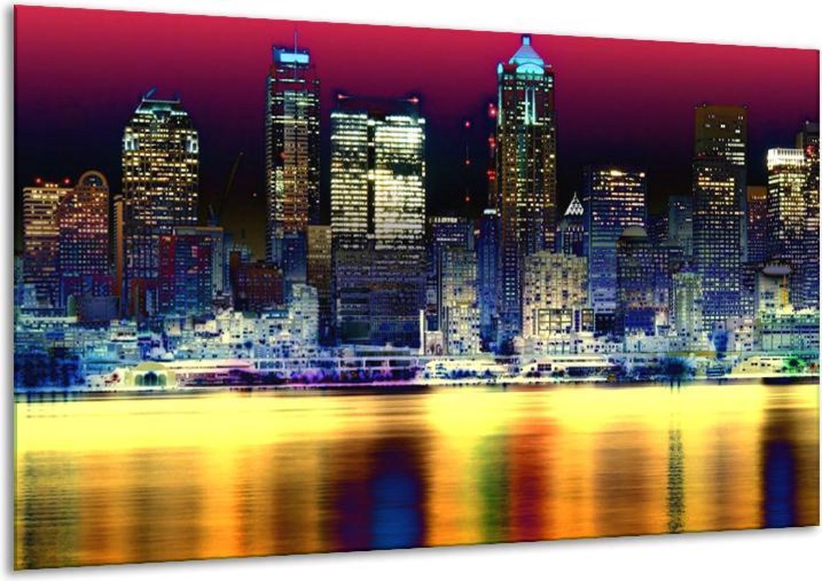 Glasschilderij Steden - Blauw, Geel, Zwart - 120x70cm 1Luik - Foto Op Glas - Geen Acrylgla