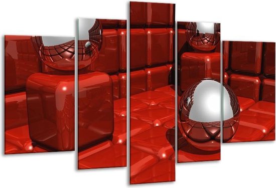 Glasschilderij Design - Rood, Grijs - 170x100cm 5Luik - Foto Op Glas - Geen Acrylglas Schilderij - 6000+ Glasschilderijen Collectie - Wanddecoratie