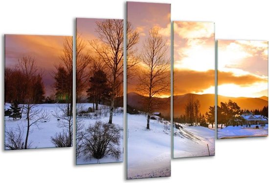 Peinture sur verre hiver | Blanc, marron, orange | 170x100cm 5 Liège | Tirage photo sur verre |  F000031