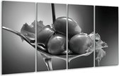 GroepArt - Glasschilderij - Olijven, Keuken - Zwart, Grijs - 160x80cm 4Luik - Foto Op Glas - Geen Acrylglas Schilderij - 6000+ Glasschilderijen Collectie - Wanddecoratie