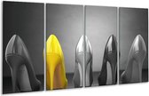GroepArt - Glasschilderij - Schoenen, Vrouw - Grijs, Geel - 160x80cm 4Luik - Foto Op Glas - Geen Acrylglas Schilderij - 6000+ Glasschilderijen Collectie - Wanddecoratie