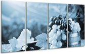 GroepArt - Glasschilderij - Druiven, Keuken - Blauw, Grijs - 160x80cm 4Luik - Foto Op Glas - Geen Acrylglas Schilderij - 6000+ Glasschilderijen Collectie - Wanddecoratie