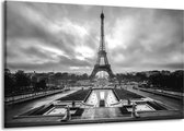 Schilderij Op Canvas - Groot -  Parijs, Eiffeltoren - Zwart, Wit, Grijs - 140x90cm 1Luik - GroepArt 6000+ Schilderijen Woonkamer - Schilderijhaakjes Gratis