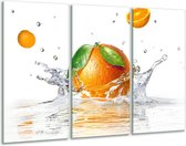 GroepArt - Schilderij -  Sinaasappel, Keuken - Wit, Oranje, Groen - 120x80cm 3Luik - 6000+ Schilderijen 0p Canvas Art Collectie