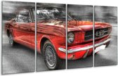 GroepArt - Glasschilderij - Mustang - Zwart, Grijs, Rood - 160x80cm 4Luik - Foto Op Glas - Geen Acrylglas Schilderij - 6000+ Glasschilderijen Collectie - Wanddecoratie