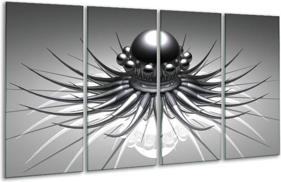 GroepArt - Glasschilderij - Design - Wit, Zwart, Grijs - 160x80cm 4Luik - Foto Op Glas - Geen Acrylglas Schilderij - 6000+ Glasschilderijen Collectie - Wanddecoratie