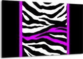 Schilderij Op Canvas - Groot -  Zebra - Zwart, Wit, Paars - 140x90cm 1Luik - GroepArt 6000+ Schilderijen Woonkamer - Schilderijhaakjes Gratis