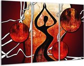 GroepArt - Schilderij -  Abstract - Zwart, Rood, Wit - 120x80cm 3Luik - 6000+ Schilderijen 0p Canvas Art Collectie