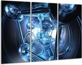 GroepArt - Schilderij -  Abstract - Blauw, Wit, Zwart - 120x80cm 3Luik - 6000+ Schilderijen 0p Canvas Art Collectie