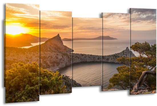 GroepArt - Canvas Schilderij - Natuur - Geel, Bruin, Grijs - 150x80cm 5Luik- Groot Collectie Schilderijen Op Canvas En Wanddecoraties