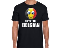 Belgie Happy to be Belgian landen t-shirt met emoticon - zwart - heren - Belgie landen shirt met Belgische vlag - EK / WK / Olympische spelen outfit / kleding S