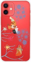 Trendy Cute Christmas Patterned Case Clear TPU Cover Phone Cases Voor iPhone 12 mini (Twee Sneeuwvlokken)