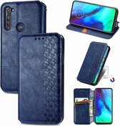 Voor Motorola Moto G Pro Cubic Grid Pressed Horizontal Flip Magnetic PU Leather Case met houder & kaartsleuven & portemonnee (blauw)