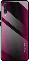 Voor Galaxy A50 Texture Gradient Glass Protective Case (Rose Red)