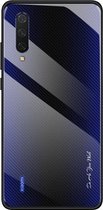 Voor Xiaomi CC9 / A3 Lite Texture Gradient Glass-beschermhoes (donkerblauw)
