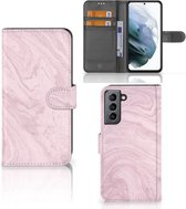 GSM Hoesje Geschikt voor Samsung Galaxy S21 FE Flip Case Marble Pink