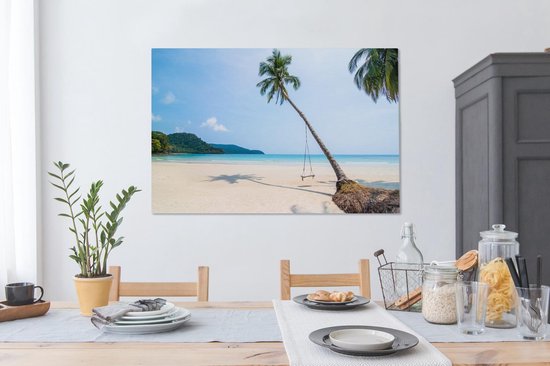 Tableau sur Toile Plage - Palmiers - Balançoire - 120x80 cm - Décoration murale