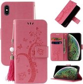 Reliëf Lucky Tree Horizontale Flip Leren Case met Houder & Kaartsleuf & Portemonnee & Lanyard Voor iPhone XS Max (roze)