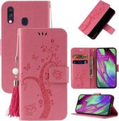 Voor Samsung Galaxy A20e Reliëf Lucky Tree Horizontale Flip Lederen Case met Houder & Kaartsleuf & Portemonnee & Lanyard (Roze)