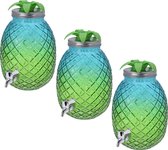 3x Stuks glazen drank dispenser ananas blauw/groen 4,7 liter - Dranken serveren - Drankdispensers