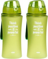 2x Sport Bidon drinkfles/waterfles Think Positive print groen 480 Ml van Kunststof