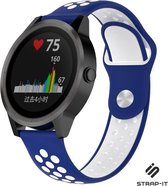 Strap-it Siliconen sport bandje - geschikt voor Garmin Vivoactive 3 / Vivoactive 5 / Venu / Venu SQ / Vivomove HR / Forerunner 245 / 645 - blauw/wit