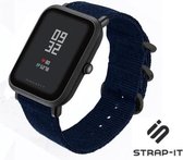 Nylon Smartwatch bandje - Geschikt voor  Xiaomi Amazfit Bip nylon gesp band - blauw - Strap-it Horlogeband / Polsband / Armband