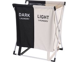 Wassorteerder - 60 L - Wasmand 2 Vakken - Opvouwbare Wasmanden - Wassorteerder 2 vaks - Aluminium Frame - Zwart - Wit