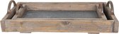 Clayre & Eef Decoratief Dienblad Set van 2 66*37*15 cm / 55*28*12 cm Grijs Hout, Metaal Rechthoek Serveerschaal Dienbladen