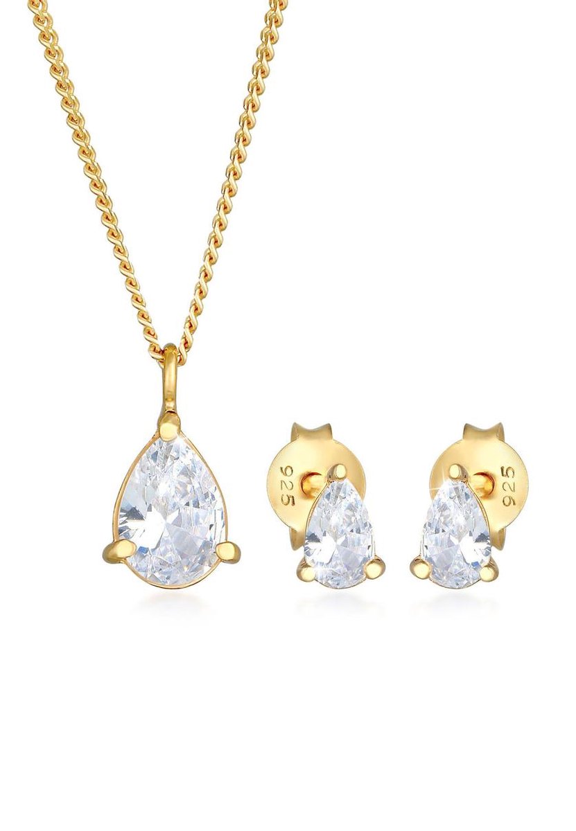 Elli - Sieraden Set - Dames Druppel Hanger Stud Oorbellen met Zirkonia Stenen in 925 Sterling Zilver - Dames
