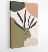 Earth tone background foliage line art drawing with abstract shape 2 - Moderne schilderijen – Vertical – 1928942366 - 40-30 Vertical