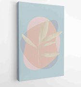 Earth tone background foliage line art drawing with abstract shape and watercolor 1 - Moderne schilderijen – Vertical – 1919347661 - 80*60 Vertical