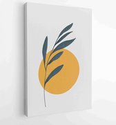 Earth tone background foliage line art drawing with abstract shape and watercolor 1 - Moderne schilderijen – Vertical – 1919347640 - 40-30 Vertical