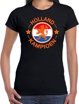 Zwart t-shirt Holland / Nederland supporter Holland kampioen met leeuw EK/ WK voor dames S