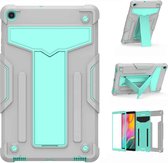 Voor Samsung Galaxy Tab A8.4 (2020) T307 T-vormige beugel Contrastkleur Schokbestendig pc + siliconen platte beschermhoes (grijs + mintgroen)