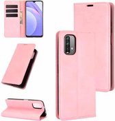 Voor Xiaomi Redmi Note 9 4G Retro-skin Business magnetische zuignap lederen tas met houder & kaartsleuven & portemonnee (roze)