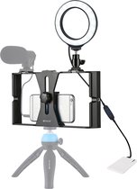 PULUZ 2 in 1 Vlogging Live Broadcast Smartphone Video Rig + 4.7 inch 12cm Ring LED Selfie Light Kits met Cold Shoe-statiefkop voor iPhone, Galaxy, Huawei, Xiaomi, HTC, LG, Google en andere sm