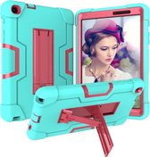 Voor Galaxy Tab A 8.0 & S Pen (2019) P200 Contrastkleur Siliconen + PC Combinatie Case met houder (Aqua + Rose Red)