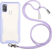 Voor OPPO A53 2020 / A32 / A33 acryl + kleur TPU schokbestendig hoesje met nekkoord (paars)