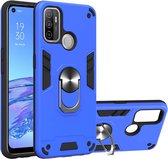 Voor OPPO A32 2020 / A53 / A33 2020 Armor Series PC + TPU beschermhoes met ringhouder (donkerblauw)