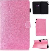 Voor Galaxy Tab A 8.0 & S Pen (2019) P200 Vernis Glitterpoeder Horizontale Flip Leather Case met houder en kaartsleuf (roze)