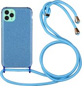 Glitter poeder schokbestendig TPU beschermhoes met lanyard voor iPhone 11 Pro Max (blauw)