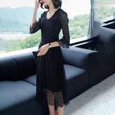 Mode-stijl slanke kanten jurk met lange mouwen (kleur: zwart maat: one size)-Zwart