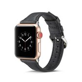 Voor Apple Wacth 5/4 44 mm en 3/2/1 42 mm dunne lederen vervangende polsband horlogeband (zwart)