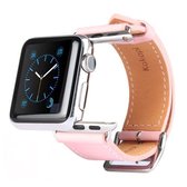 Kakapi voor Apple Watch 38 mm metalen gesp rundleer horlogeband met connector (roze)