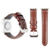 Lederen polshorloge band met roestvrijstalen gesp voor Apple Watch Series 3 & 2 & 1 38 mm (donkerbruin)